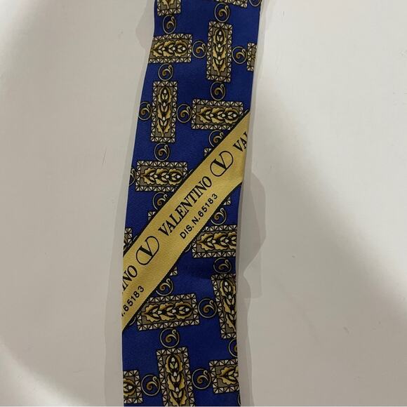 Valentino Cravatte Silk Blue & Gold Printed Tie - Picture 4 of 5